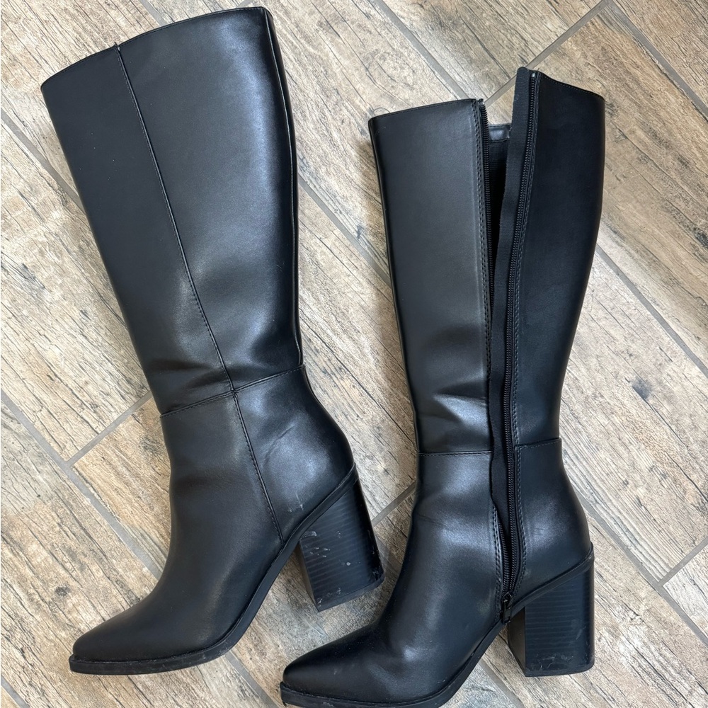 Black Faux Leather Knee-High Boots
